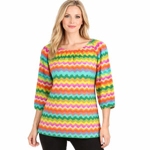 Haley & the Hound Tunic Top Zig Zag Striped Off Shoulders Cotton Beachy Size XL